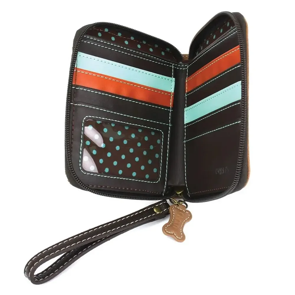 Chala Zip Around Faux Leather Wallet Wristlet - Brown Shih Tzu, Brown Stripe NWT